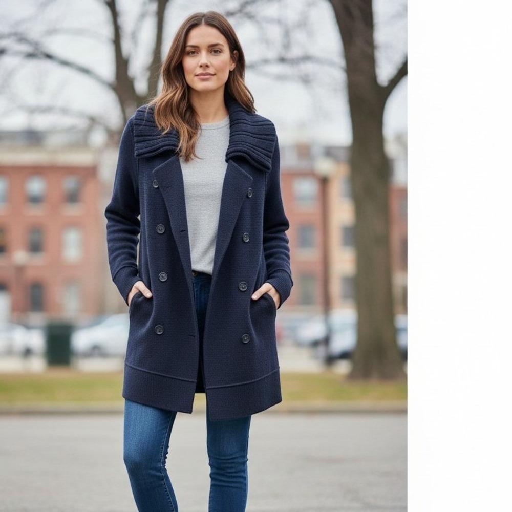 Gap Vintage Sailor Knit Cardigan Heavy Pea Coat Sweater Cotton Navy Blue Small